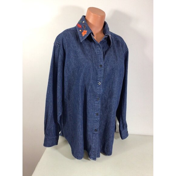 Style Studio Denim Jean Shirt Reversible Collar Womens 2X - Picture 1 of 7